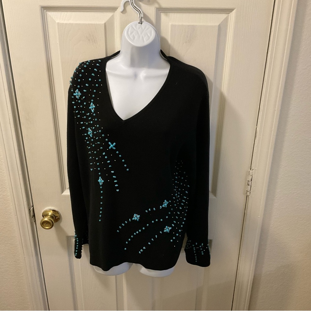 Black Sweater with Blue Embellishments